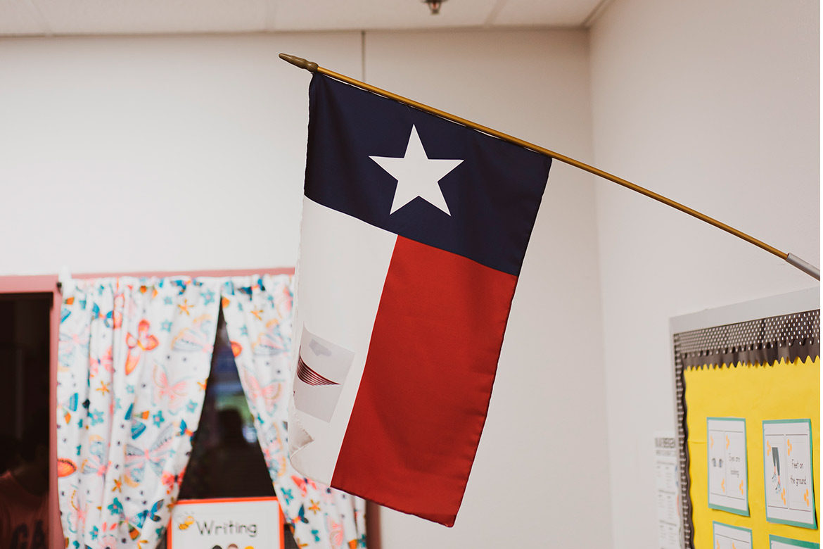 Texas flag in a kids class room
