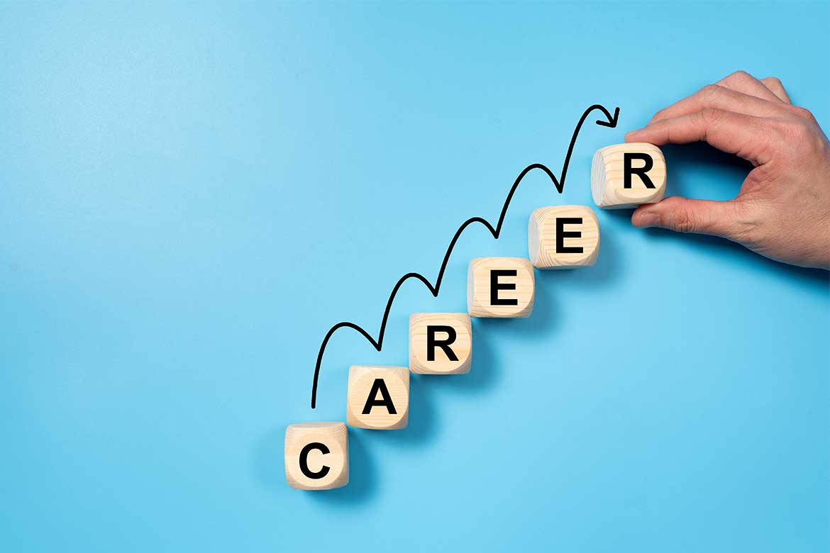 Blue background with cubes spelling 